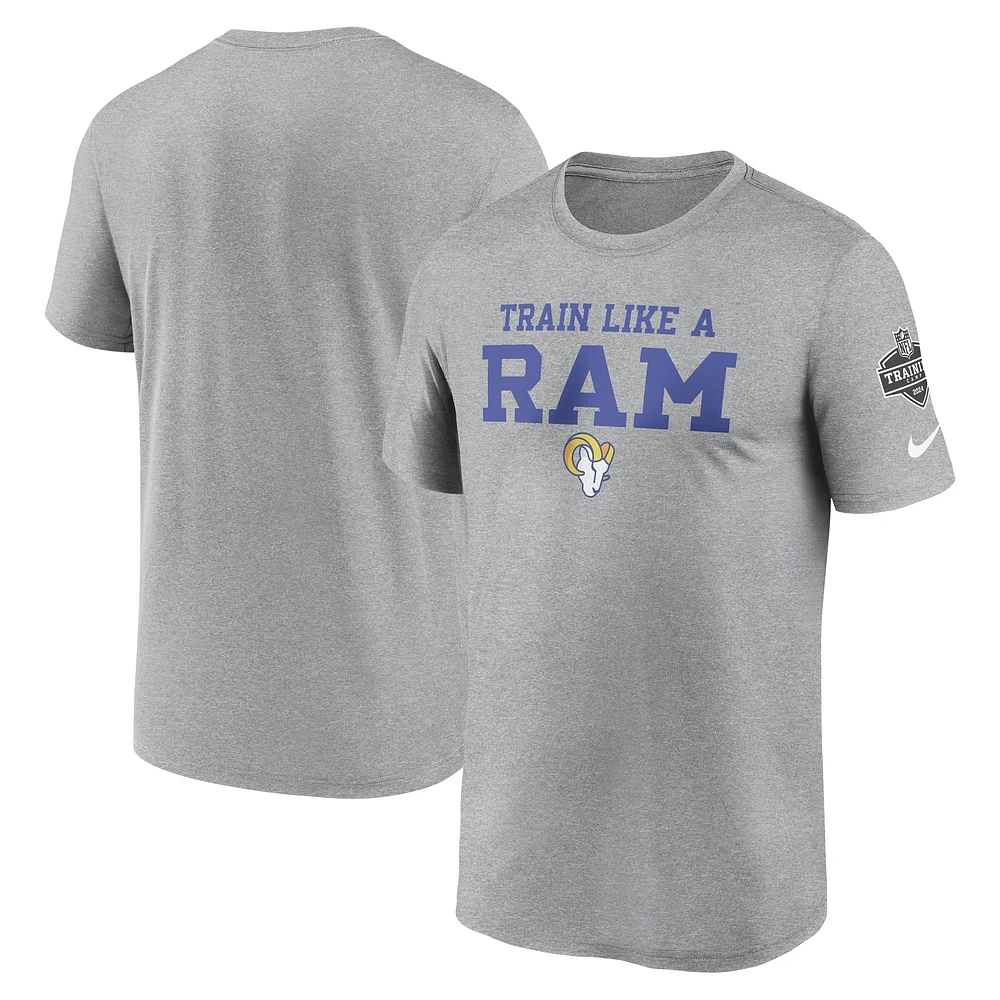 Men's Nike Heather Gray Los Angeles Rams 2024 NFL Training Camp Legend Performance T-Shirt