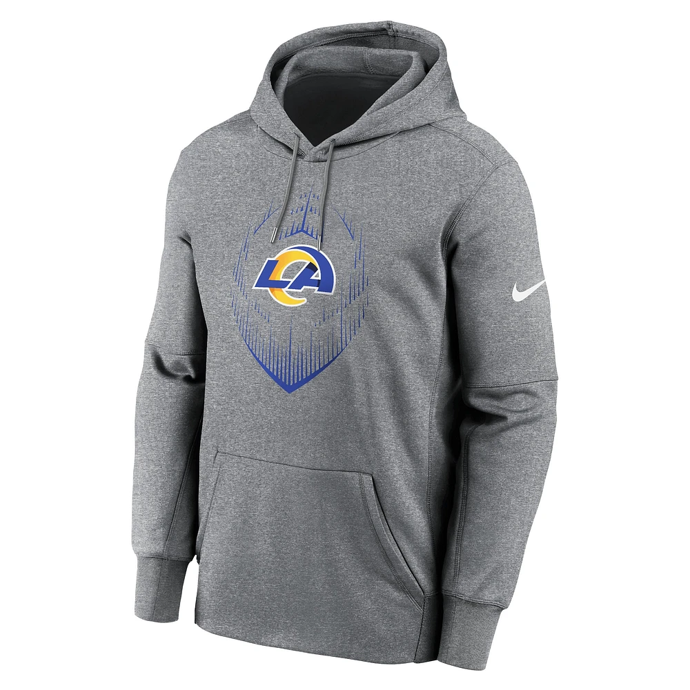 Sweat à capuche Nike Los Angeles Rams Icon Performance gris chiné pour homme