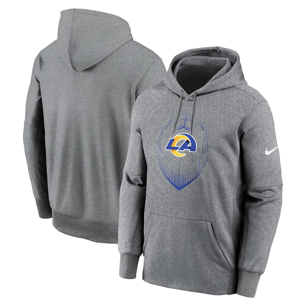 Sweat à capuche Nike Los Angeles Rams Icon Performance gris chiné pour homme