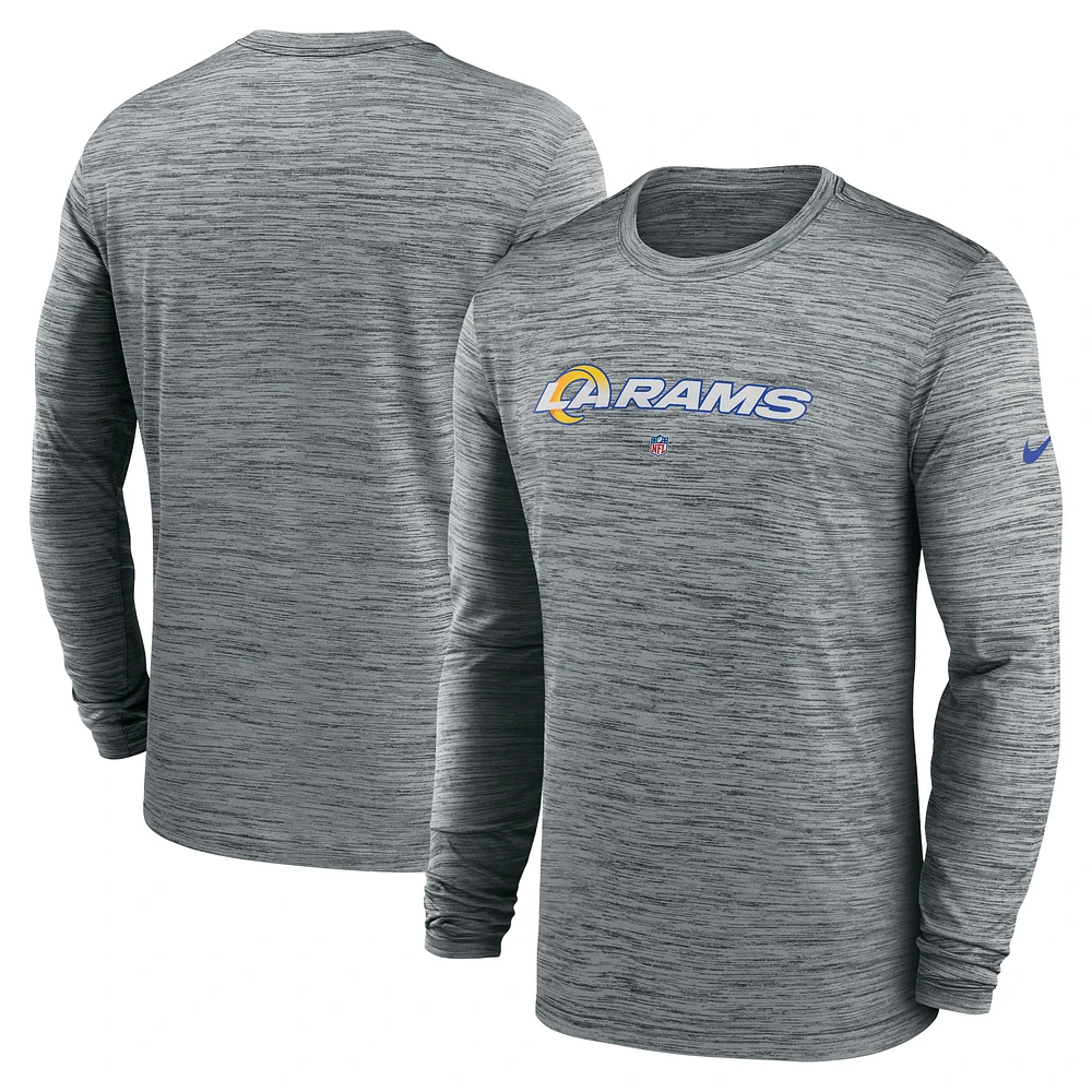 T-shirt à manches longues Nike Los Angeles Rams Sideline Team Velocity Performance pour homme, gris chiné