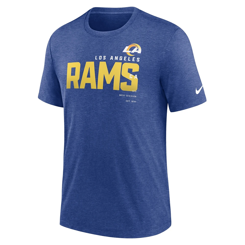 Men's Nike Heather Royal Los Angeles Rams Team Tri-Blend T-Shirt