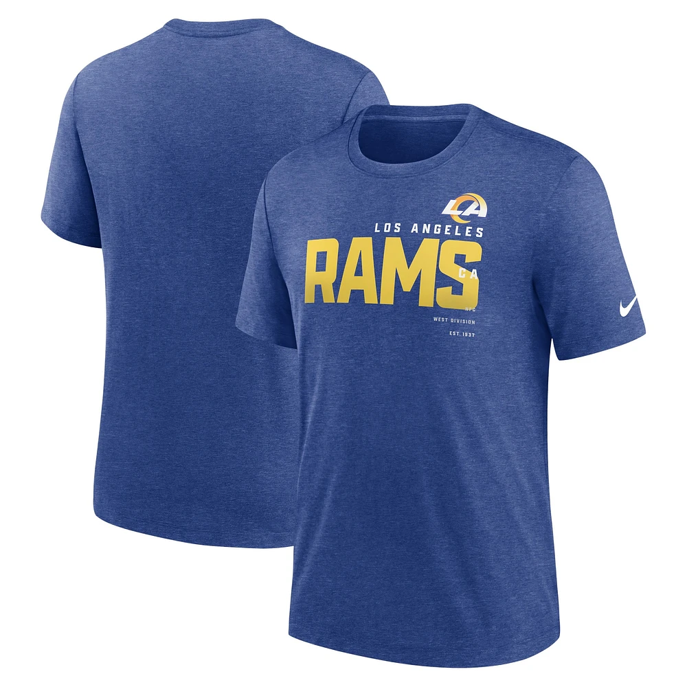 Men's Nike Heather Royal Los Angeles Rams Team Tri-Blend T-Shirt