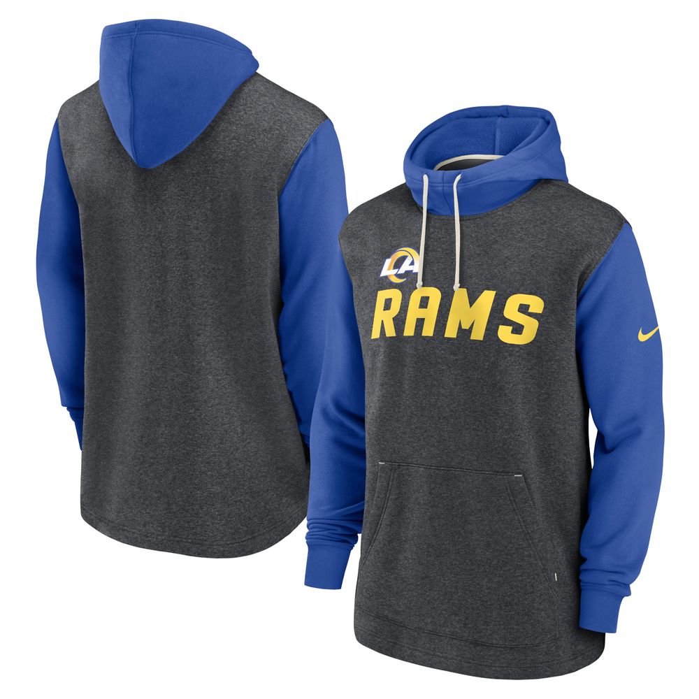 Men's Nike Heathered Charcoal/Royal Los Angeles Rams Fan Gear Legacy Pullover Hoodie