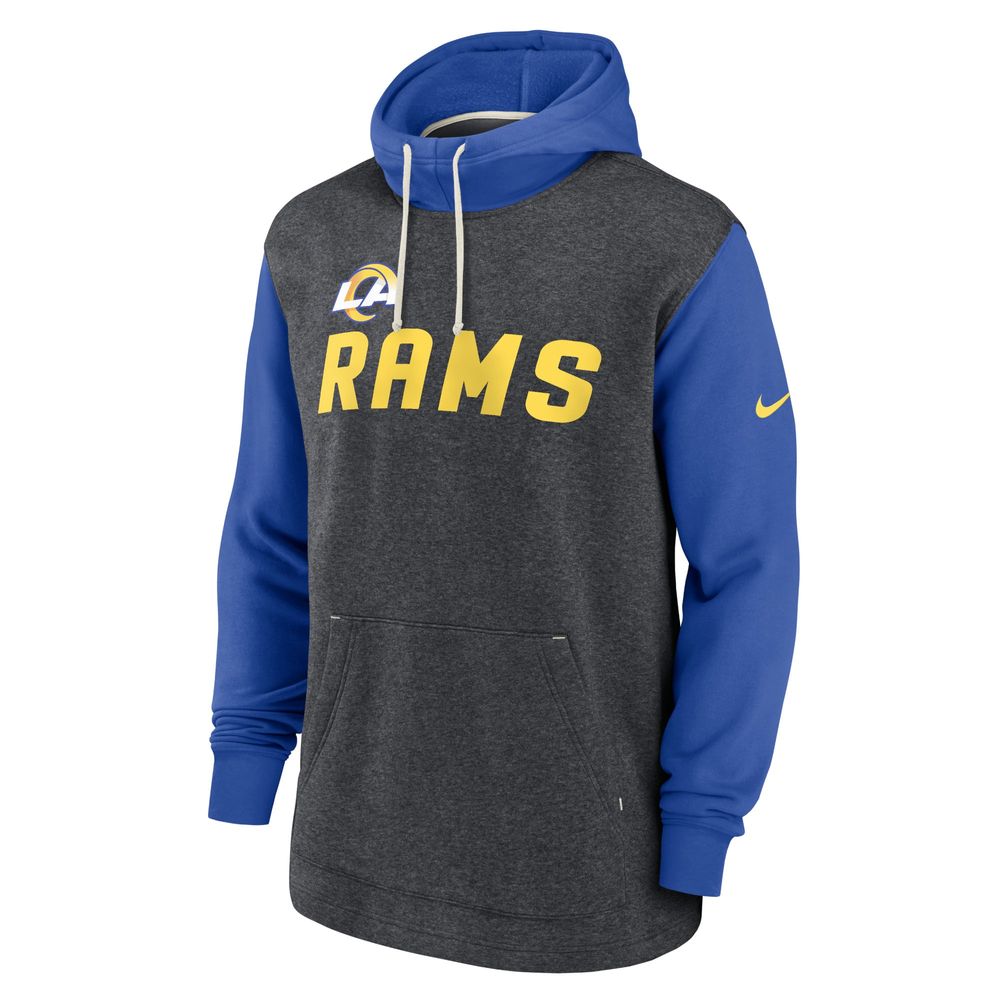 Men's Nike Heathered Charcoal/Royal Los Angeles Rams Fan Gear Legacy Pullover Hoodie