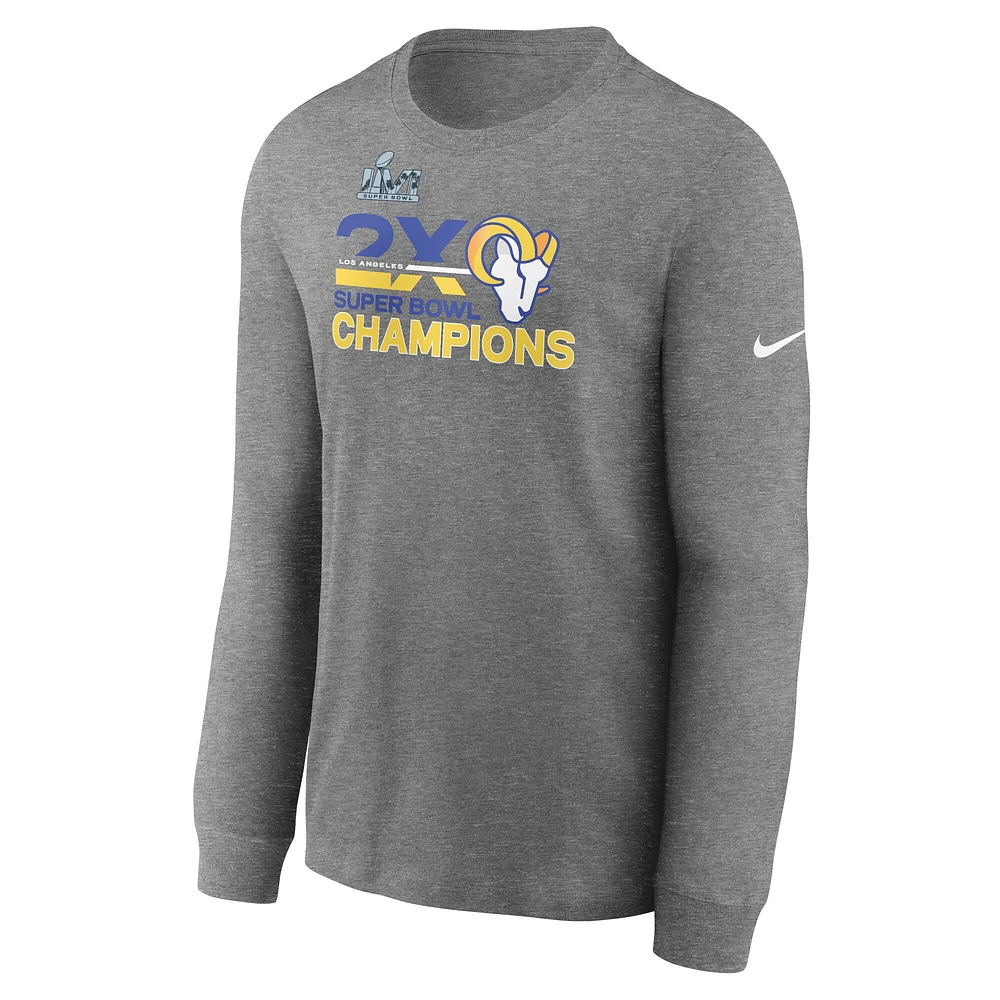 Men's Nike Heathered Charcoal Los Angeles Rams 2-Time Super Bowl Champions Long Sleeve T-Shirt