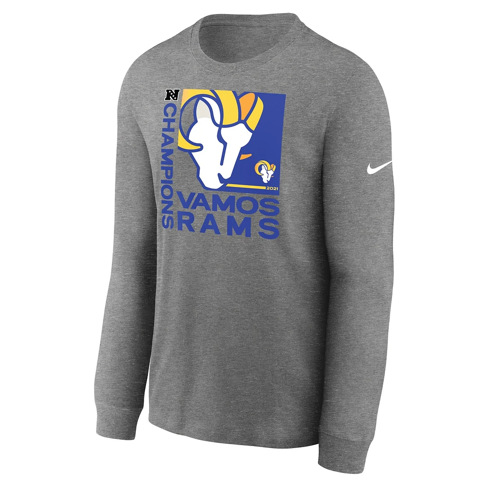 Men's Nike Heathered Charcoal Los Angeles Rams 2021 NFC Champions Team Slogan Long Sleeve T-Shirt