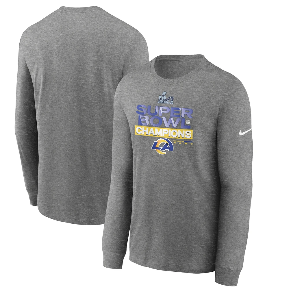 Men's Nike Heathered Charcoal Los Angeles Rams Super Bowl LVI Champions Locker Room Trophy Collection Long Sleeve T-Shirt