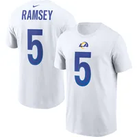 T-shirt Nike Jalen Ramsey pour homme, blanc, nom et numéro du joueur des Los Angeles Rams