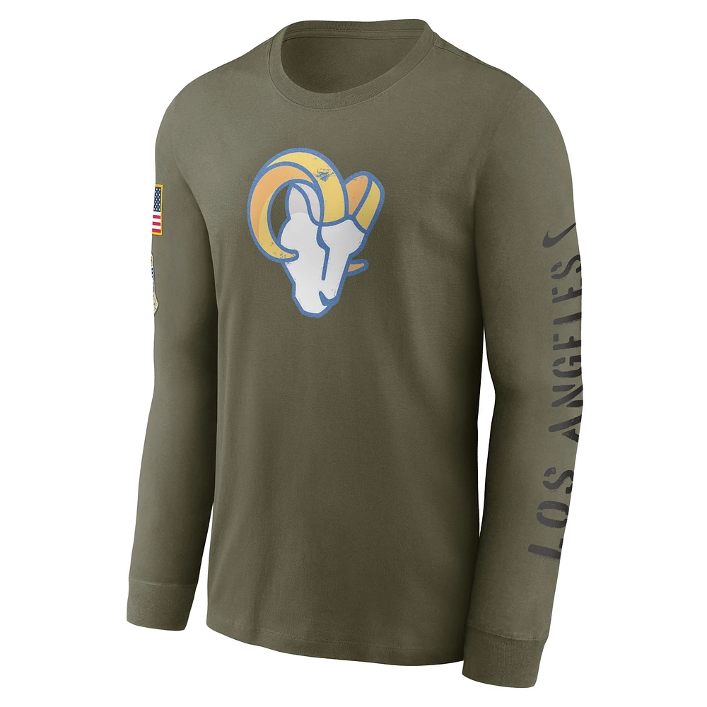 T-shirt à manches longues Nike pour homme Los Angeles Rams Salute To Service Olive