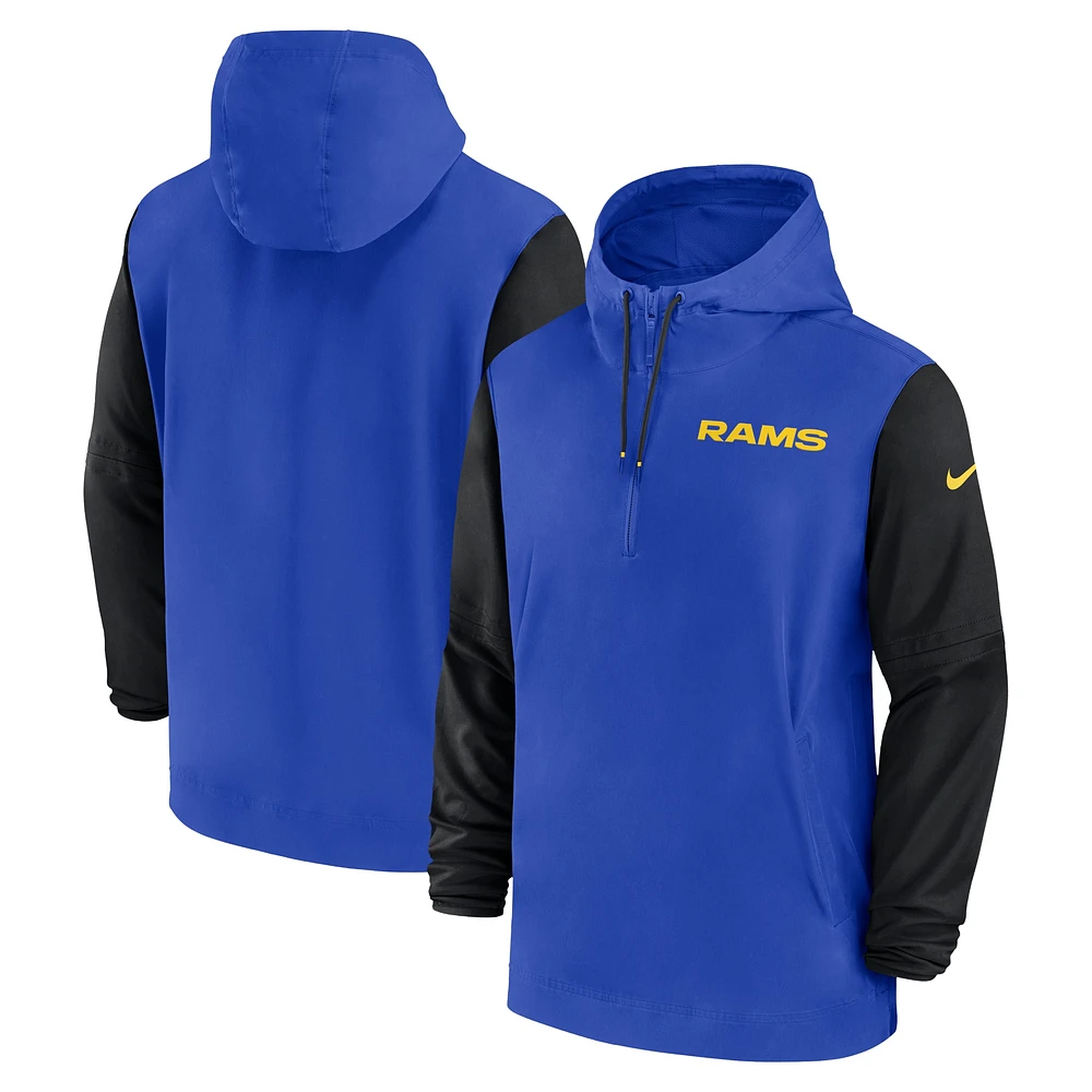 Veste à capuche 1/2 fermeture éclair Nike Royal/Noir Los Angeles Rams 2024/25 Sideline Pre-Game Player pour homme