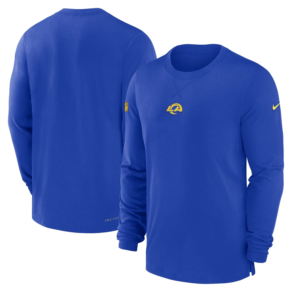 T-shirt à manches longues Nike Royal Los Angeles Rams 2023 Sideline Performance pour homme