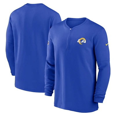 Haut Nike Royal Los Angeles Rams 2023 Sideline Performance à manches longues et tri-mélange avec fermeture éclair quart pour homme