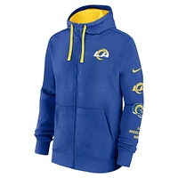 Veste à capuche entièrement zippée Nike Royal Los Angeles Rams Club pour homme