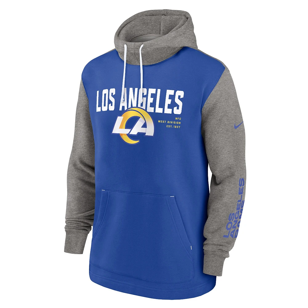 Sweat à capuche Nike Royal Los Angeles Rams Fashion Color Block pour homme