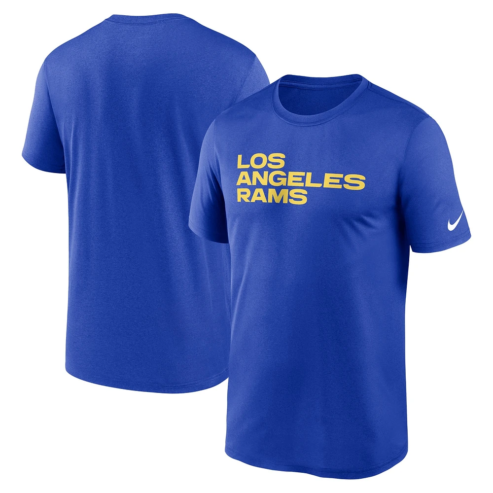 T-shirt Nike Royal Los Angeles Rams Legend Wordmark Performance pour homme