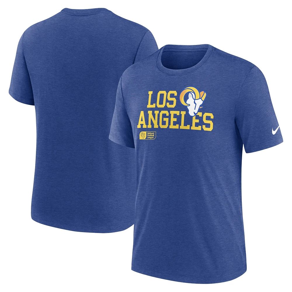 T-shirt tri-mélange Nike Royal Los Angeles Rams Overlap Lockup pour homme