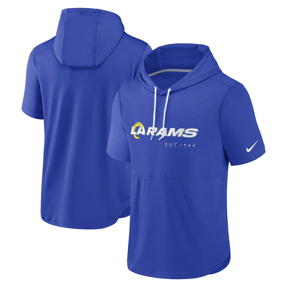 Sweat à capuche manches courtes Nike Royal Los Angeles Rams pour homme