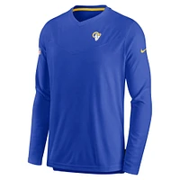 T-shirt de performance à manches longues et col en V pour homme Nike Royal Los Angeles Rams Sideline Coach Chevron Lock Up