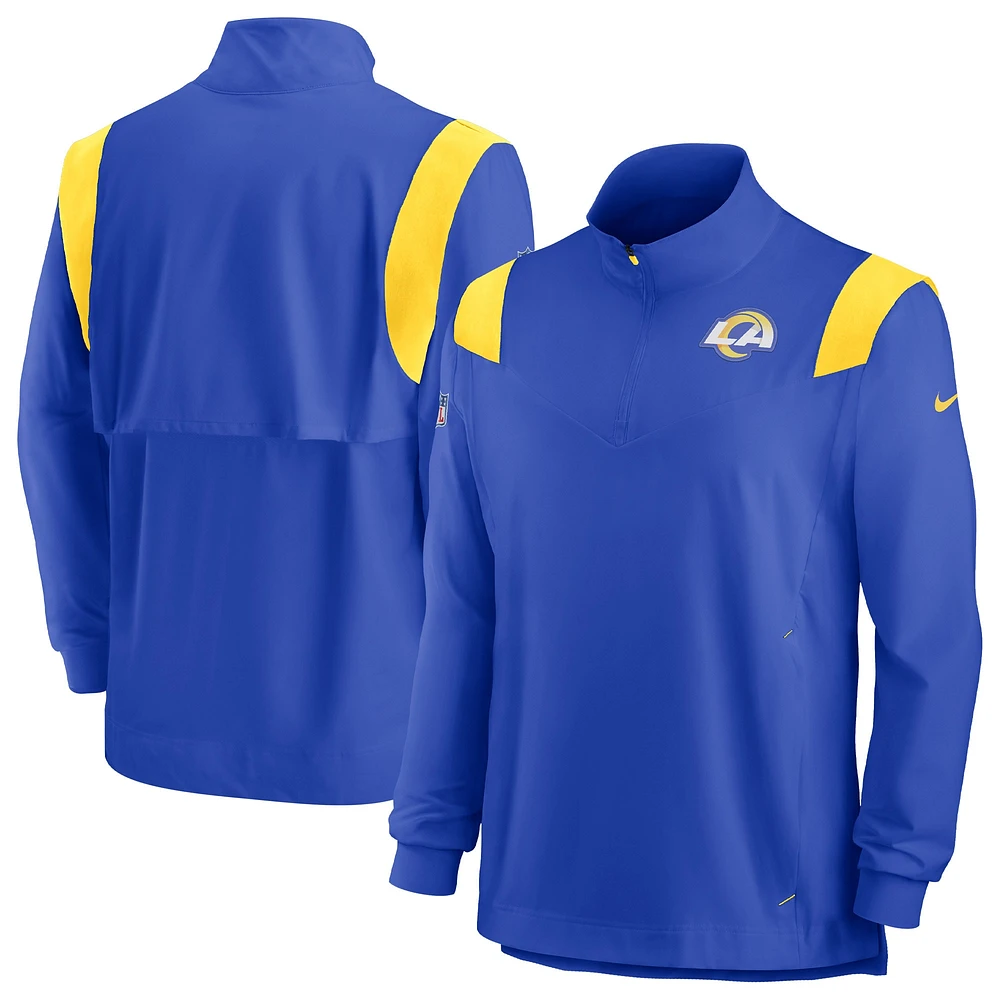 Men's Nike Royal Los Angeles Rams Sideline Coach Chevron Lockup Quarter-Zip Long Sleeve Top