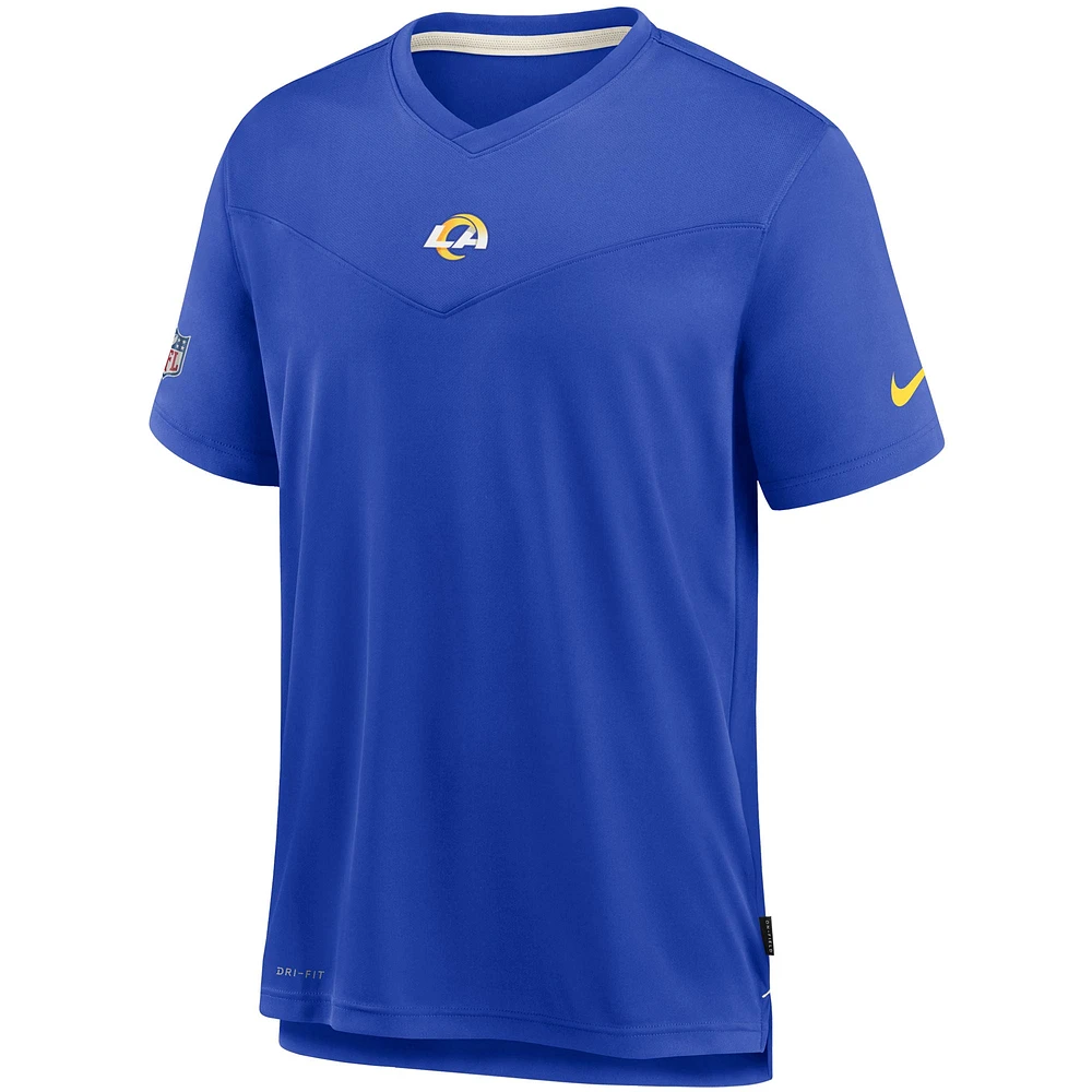 T-shirt à encolure en V pour homme Nike Royal Los Angeles Rams Sideline Coaches Performance