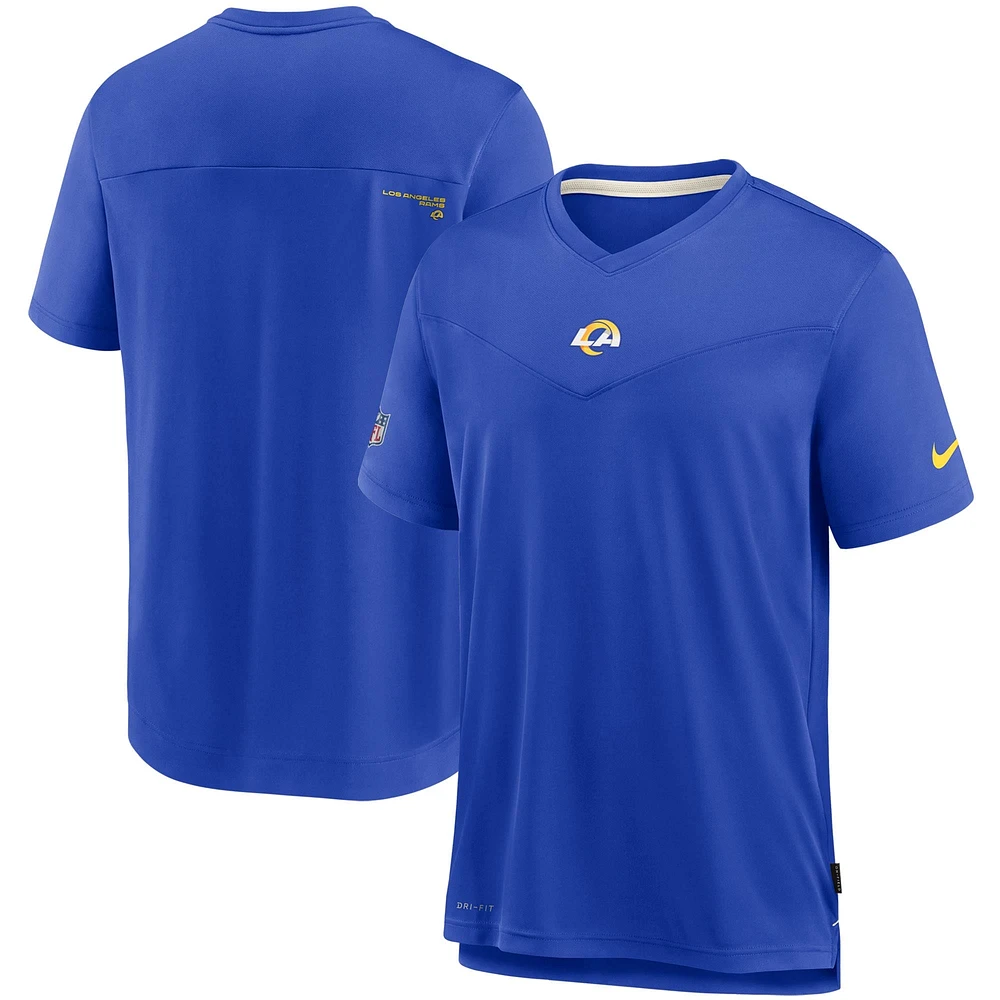 T-shirt à encolure en V pour homme Nike Royal Los Angeles Rams Sideline Coaches Performance