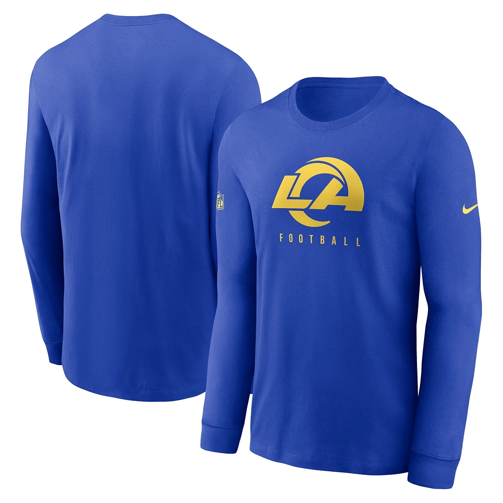 T-shirt à manches longues Nike Royal Los Angeles Rams Sideline Performance pour homme