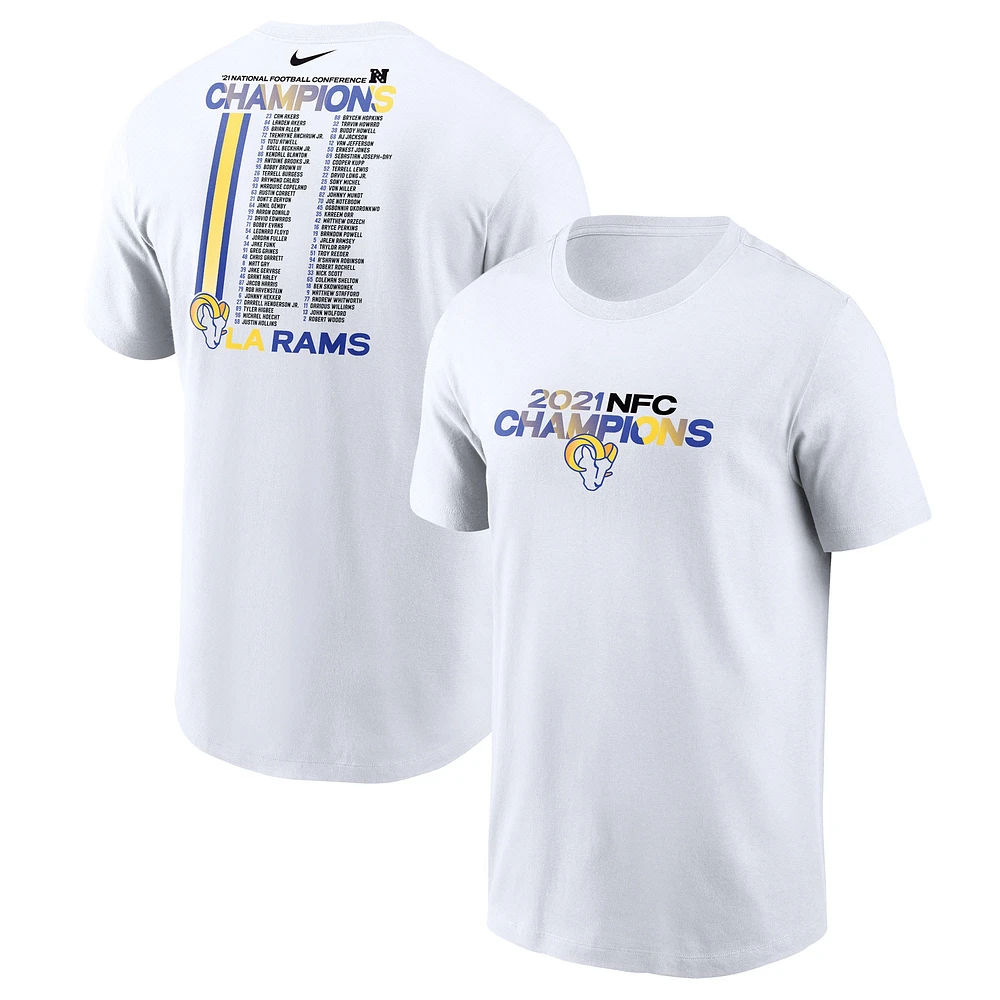 Men's Nike White Los Angeles Rams 2021 NFC Champions Roster T-Shirt