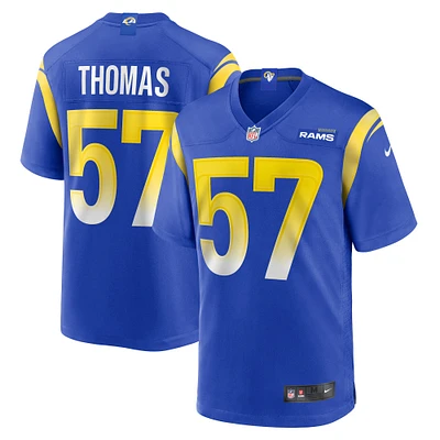 Maillot de match l'équipe Nike Zachary Thomas Royal Los Angeles Rams pour homme