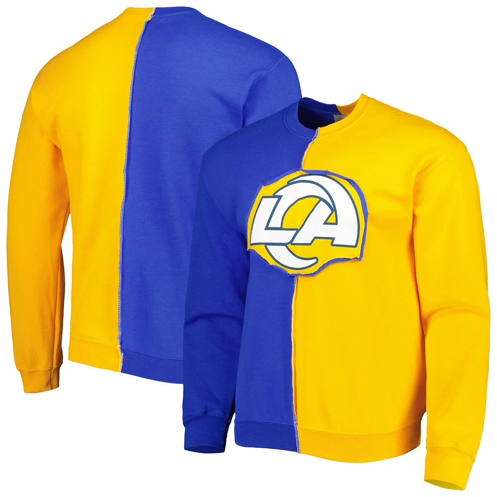 Men's Refried Apparel Royal/Gold Los Angeles Rams Sustainable Split Center Pullover Sweatshirt