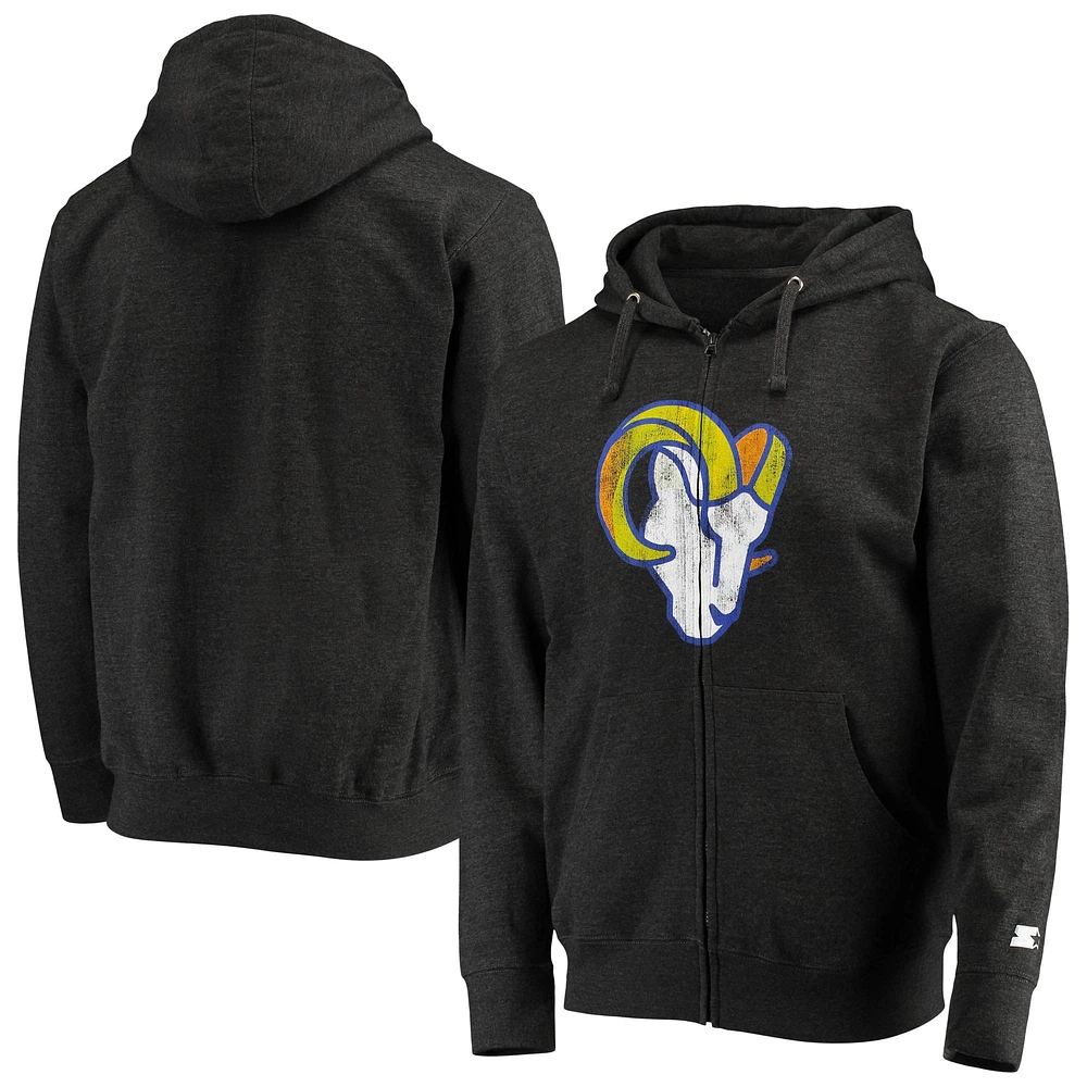 Men's Starter Charcoal Los Angeles Rams Throwback Logo Full-Zip Hoodie