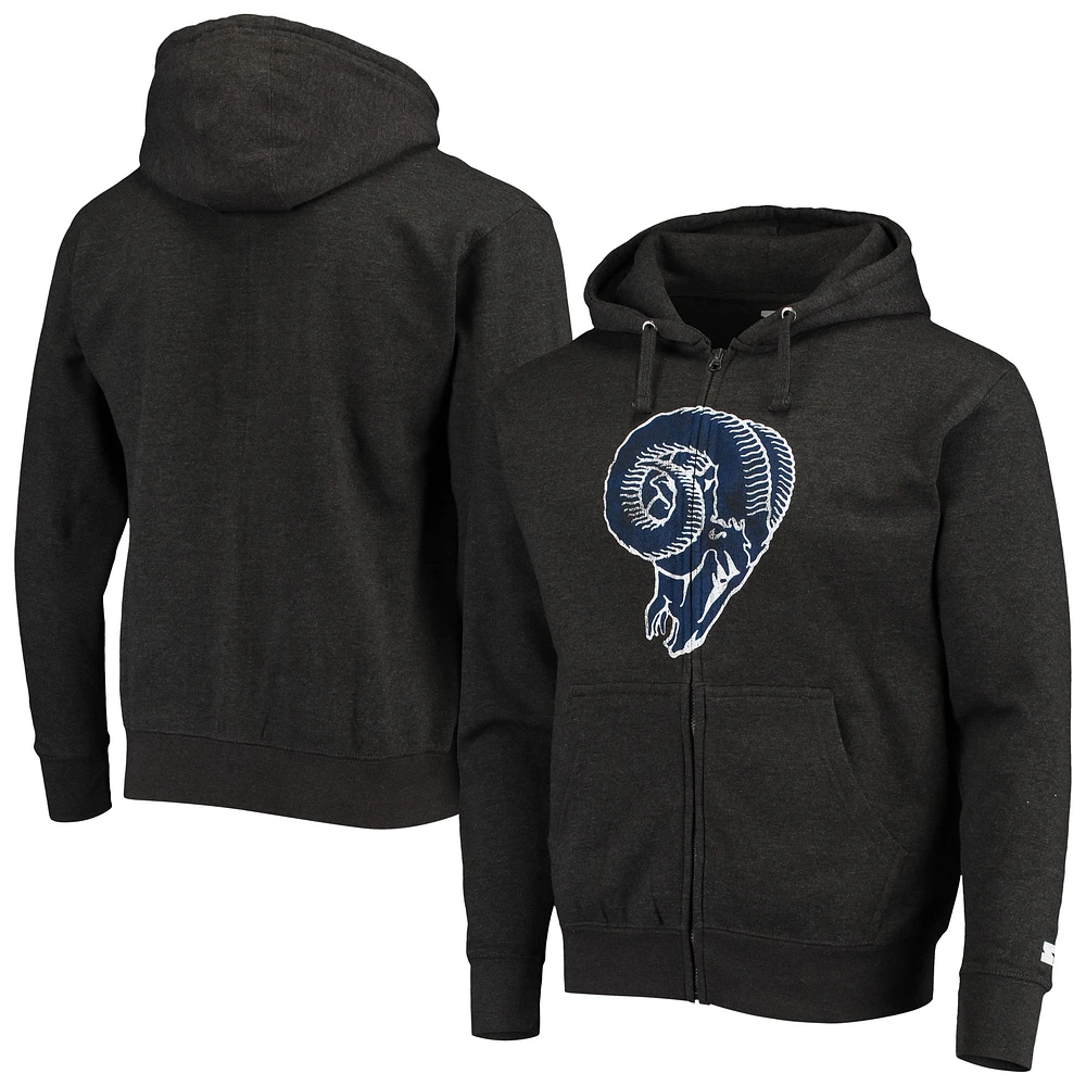 Veste à capuche entièrement zippée Los Angeles Rams Throwback Perfect Season Starter Charcoal pour homme