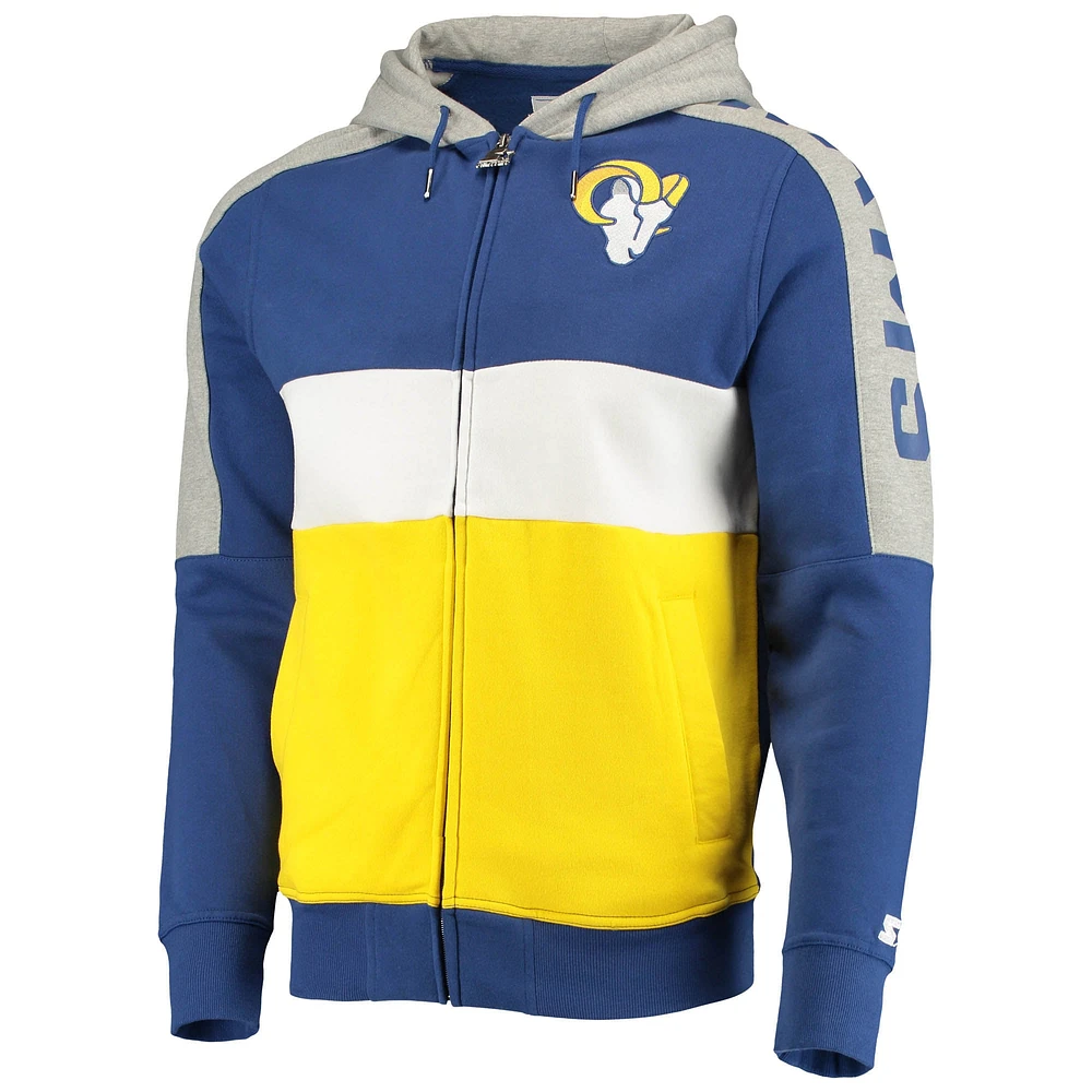 Men's Starter Royal/Gold Los Angeles Rams Playoffs Color Block Full-Zip Hoodie