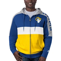 Men's Starter Royal/Gold Los Angeles Rams Playoffs Color Block Full-Zip Hoodie