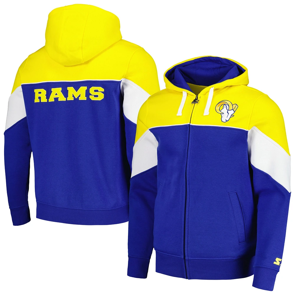 Sweat à capuche entièrement zippé Starter Royal/Gold Los Angeles Rams Running Back pour hommes