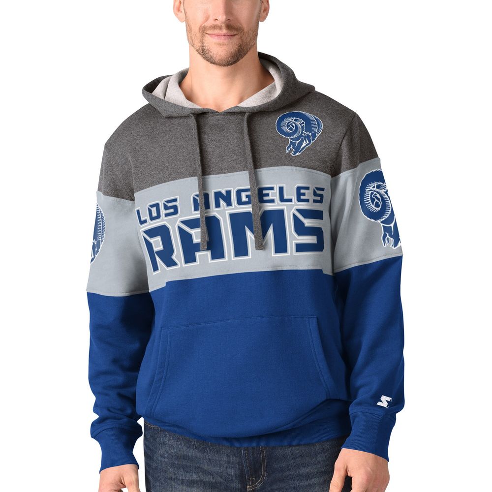 Men's Starter Royal Los Angeles Rams Extreme Fireballer Throwback - Pullover Hoodie