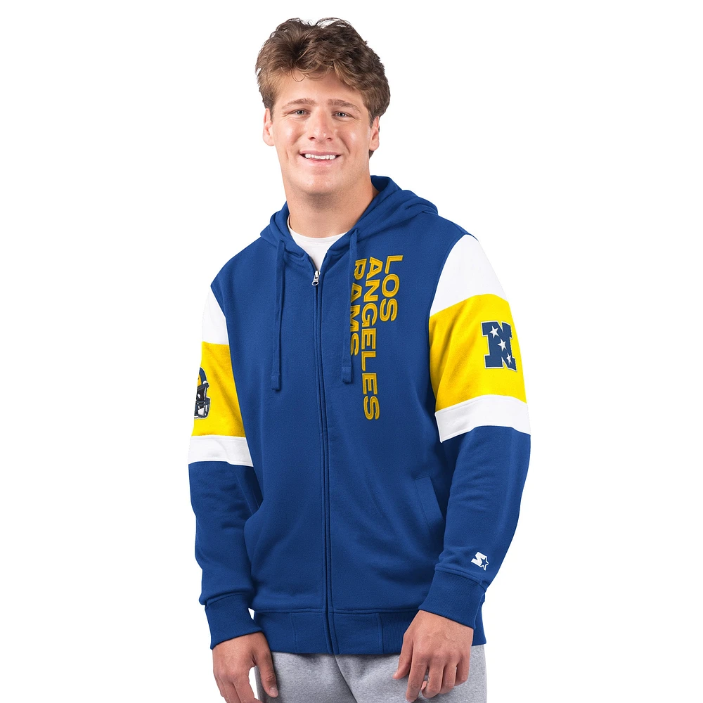 Sweat à capuche zippé intégral Starter Royal Los Angeles Rams Extreme pour homme