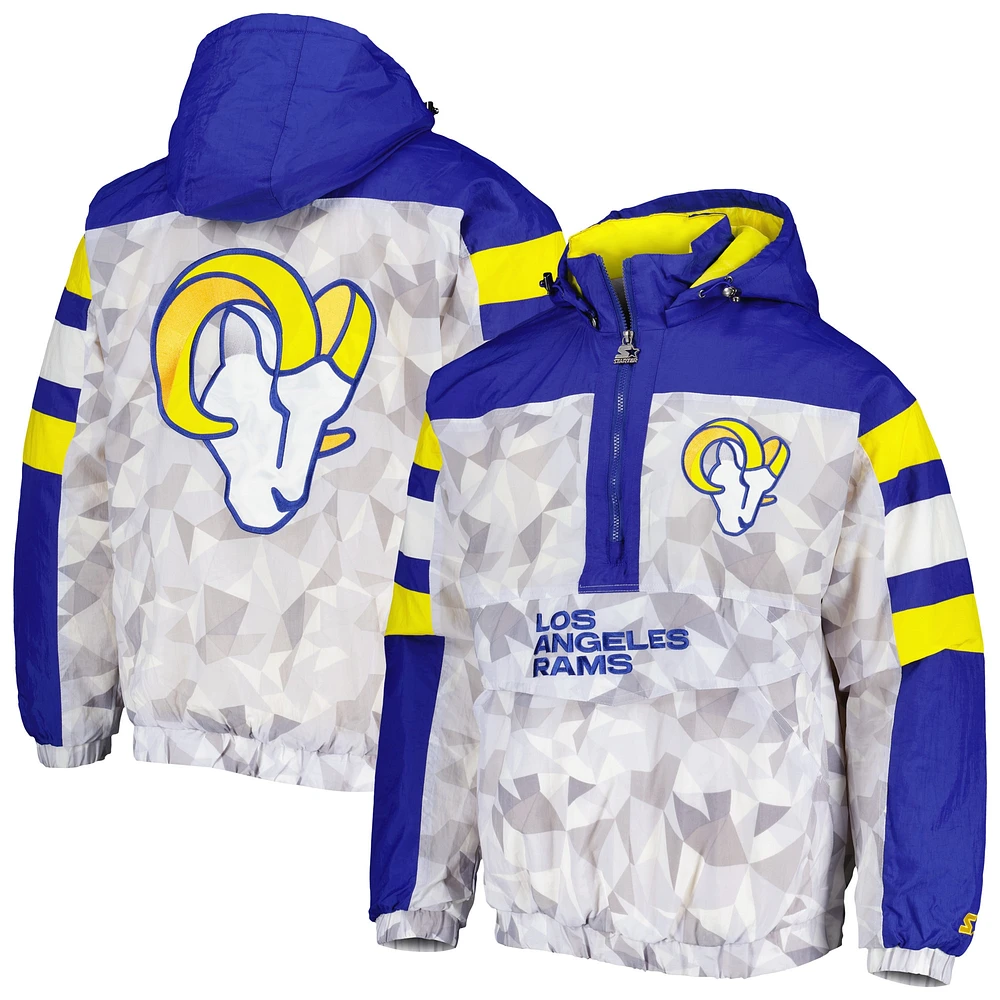 Veste à capuche demi-glissière Raglan pour homme Starter White/Royal Los Angeles Rams Thursday Night Gridiron