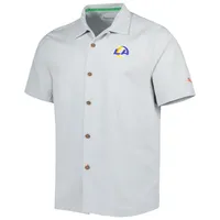 Chemise boutonnée pour homme Tommy Bahama Grey Los Angeles Rams Coconut Point Frondly Fan Camp IslandZone