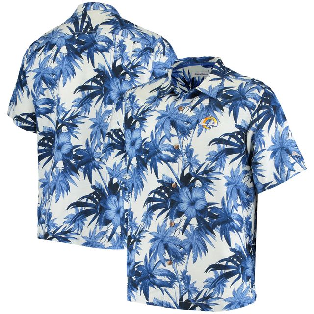 Chemise boutonnée Tommy Bahama Royal Los Angeles Rams Sport Harbor Island Hibiscus Camp pour homme