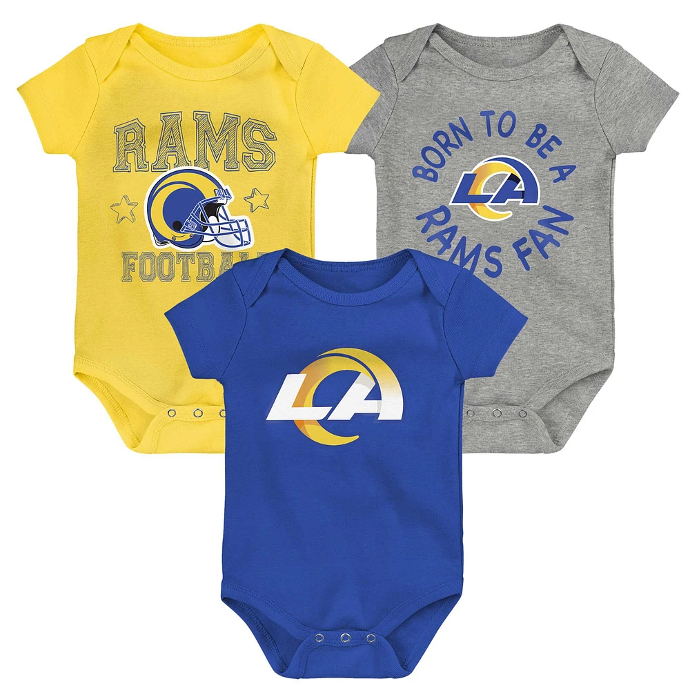 Newborn & Infant Royal/Gold/Heather Gray Los Angeles Rams Game On Three-Piece Bodysuit Set