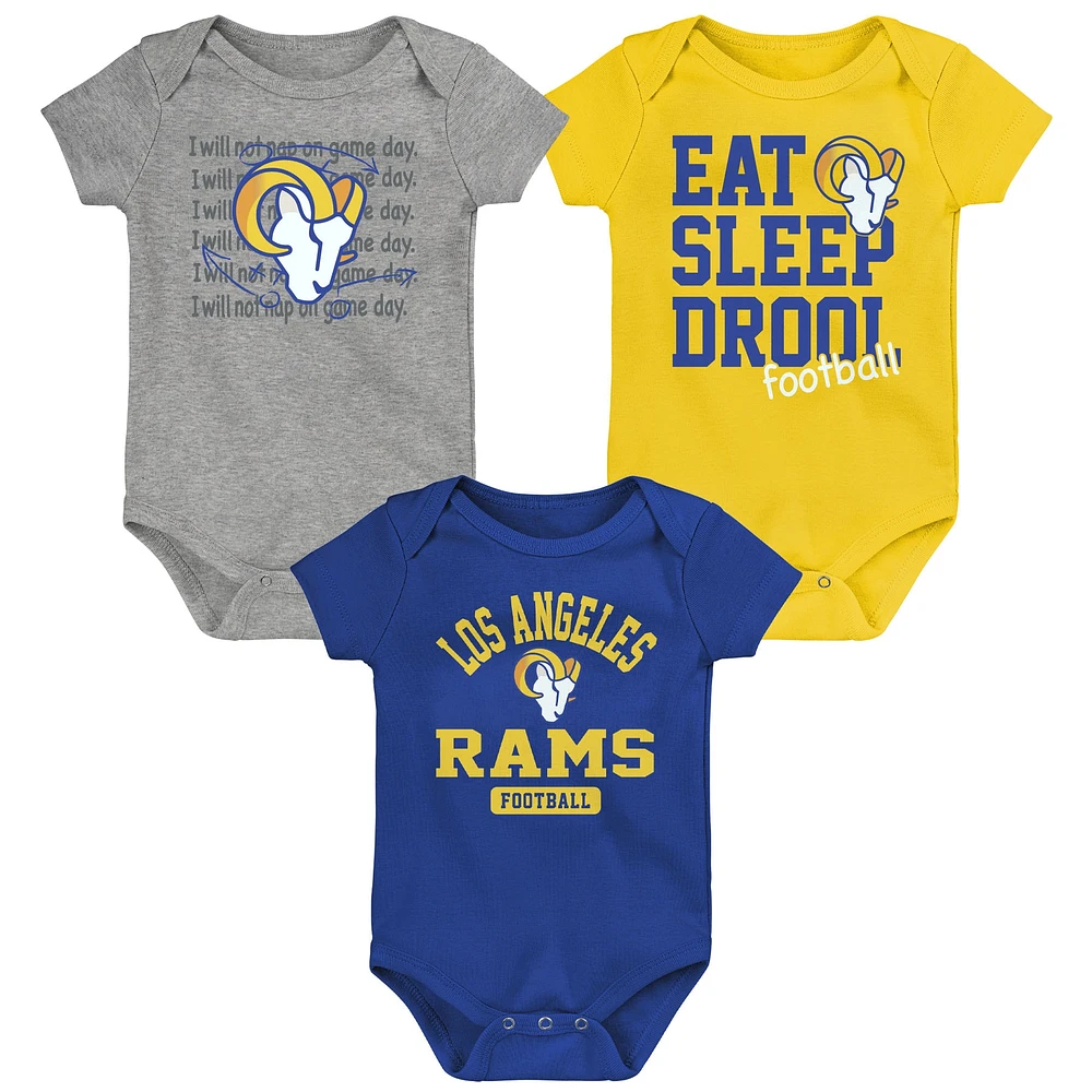 Ensemble trois pièces Eat Sleep Drool pour nouveau-né et nourrisson Royal/Or/Gris chiné Los Angeles Rams