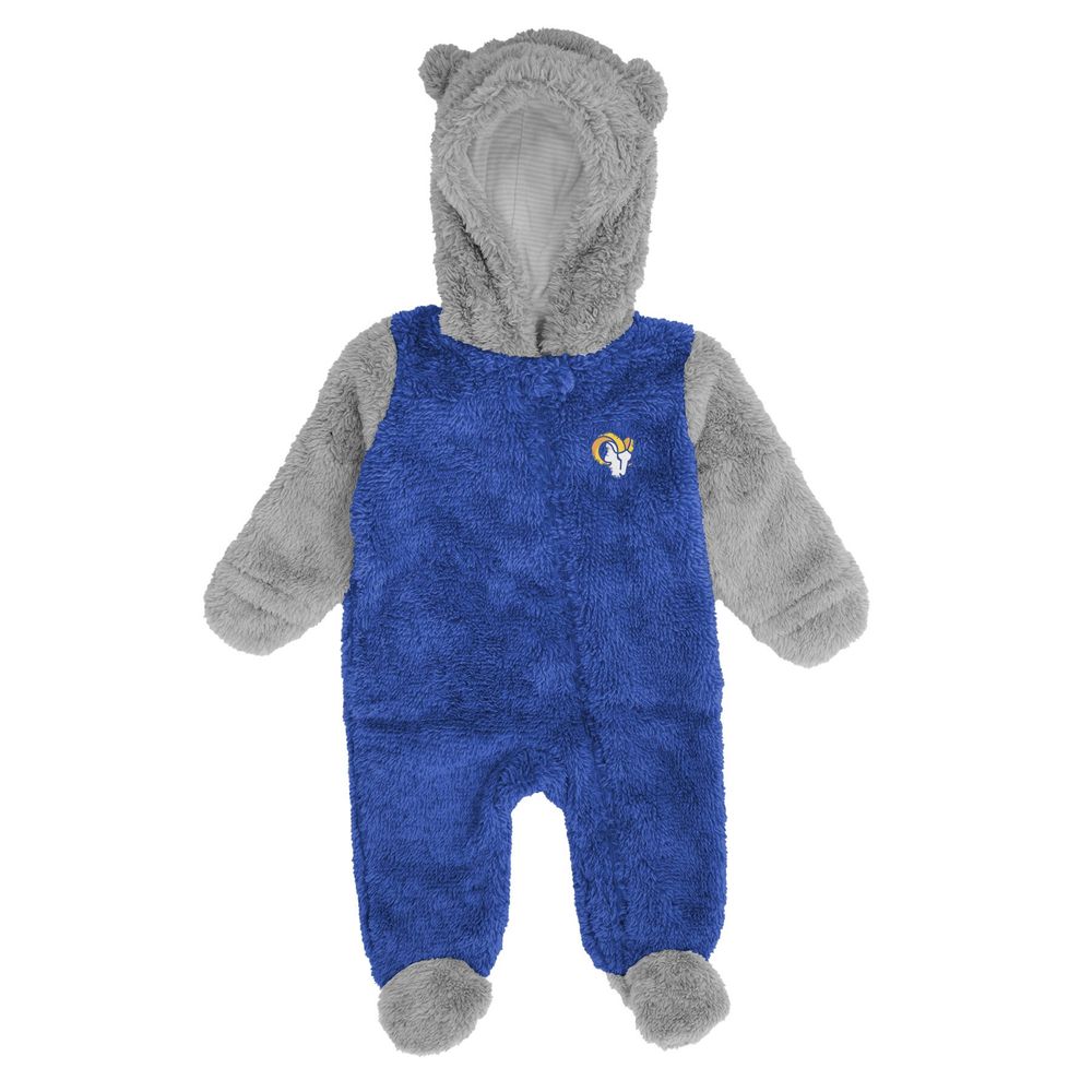 Newborn & Infant Royal/Gray Los Angeles Rams Game Nap Teddy Fleece Bunting - Full-Zip Sleeper