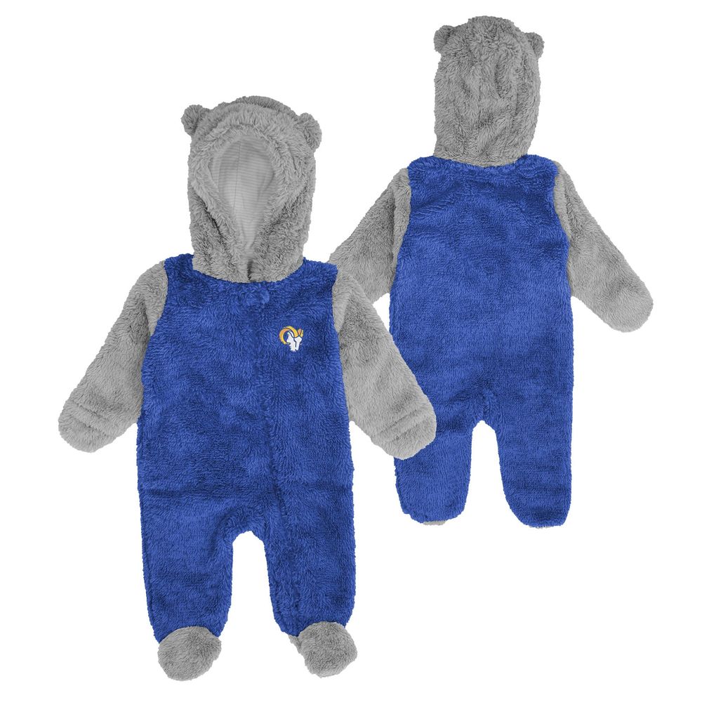 Newborn & Infant Royal/Gray Los Angeles Rams Game Nap Teddy Fleece Bunting - Full-Zip Sleeper