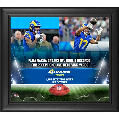 Collage encadré de records de réception de recrues de la NFL en une seule saison de 15" x 17" de Puka Nacua Los Angeles Rams