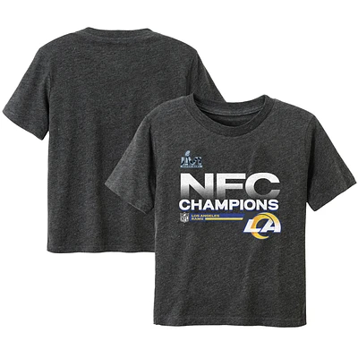 T-shirt de la collection Trophée des vestiaires champions NFC 2021 Rams Los Angeles au charbon chiné fanatiques pour tout-petits