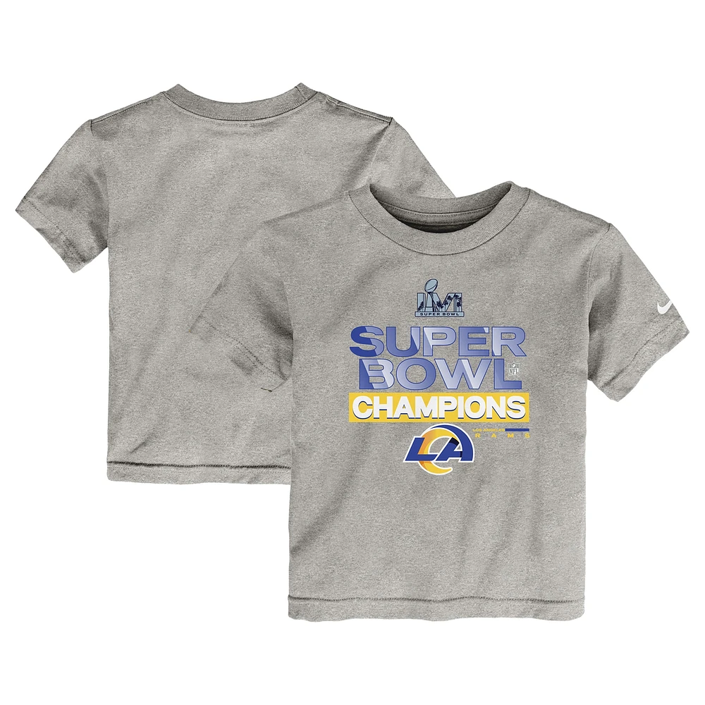 T-shirt Nike pour tout-petit, gris chiné, Los Angeles Rams, Super Bowl LVI Champions Locker Room Trophy Collection