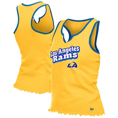 Débardeur tri-mélange à ourlet ondulé et col cranté pour femme New Era Gold Los Angeles Rams