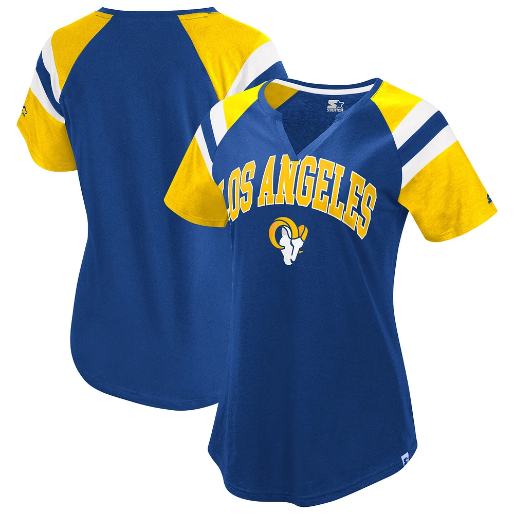 Women's Starter Royal Los Angeles Rams Game On Notch Neck Raglan T-Shirt