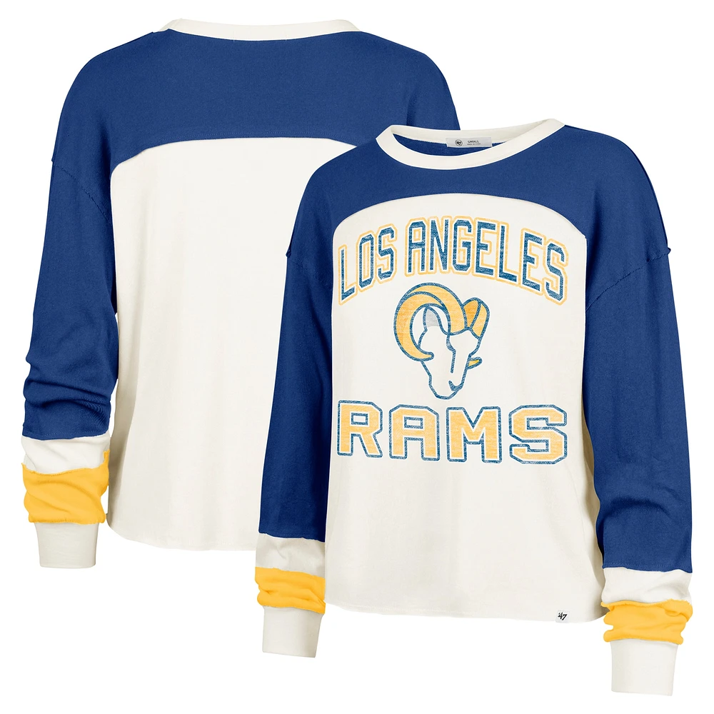 Haut court à manches longues raglan Double Header Curve '47 Cream Los Angeles Rams pour femme