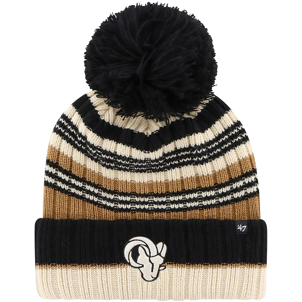 Bonnet en tricot à revers Barista '47 Natural Los Angeles Rams pour femmes avec pompon